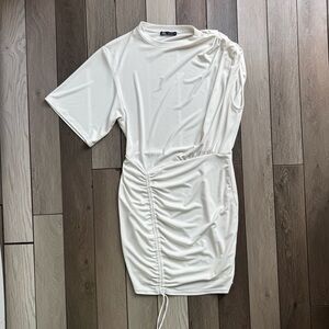 Zara White Asymmetrical Mini Dress | Size: Medium | Good Condition